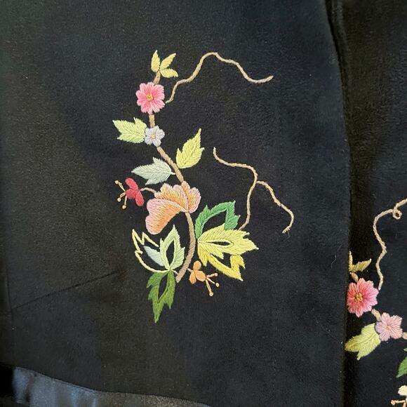 Anna Bui Gallery Floral Embroidered Coat Womens XS Black Suede Evening Formal - Picture 8 of 16